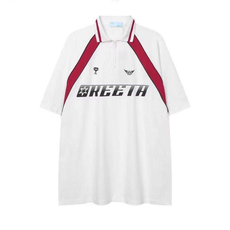 Винтажный лоскутный топ с буквами в американском стиле, рубашка с короткими рукавами и короткими рукавами, женская футболка-поло, летняя свободная одежда