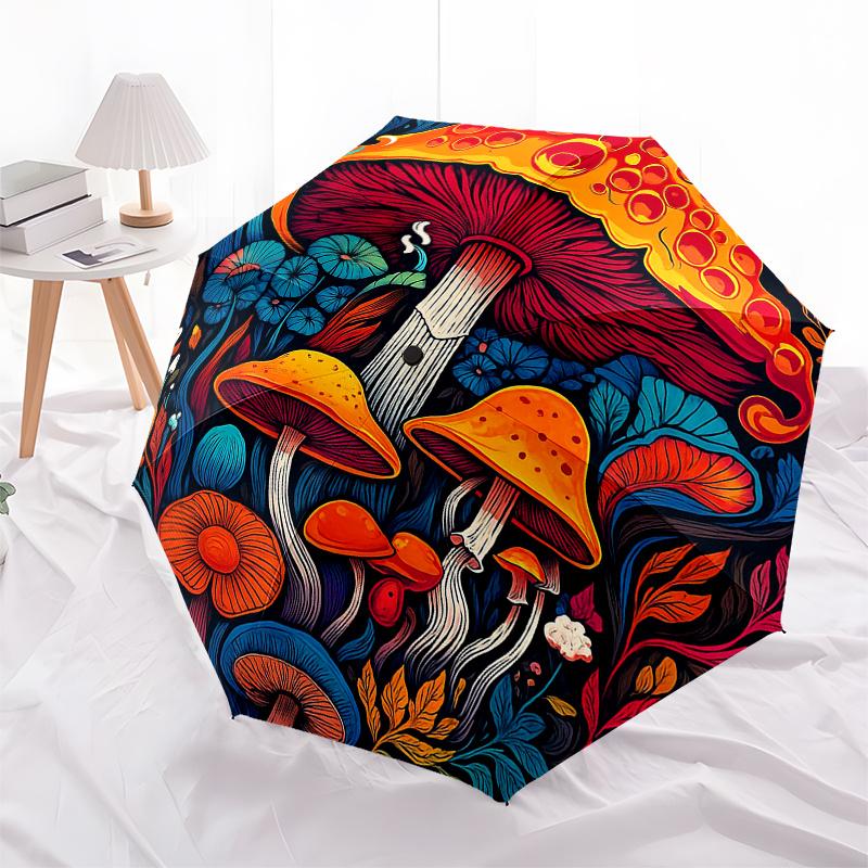 Colorful Mushroom Garden Wall Decal - Vibrant ForestDecor for Any SpaceUmbrella, Portable 3-Fold Compact Umbrella for Men & Women Gift