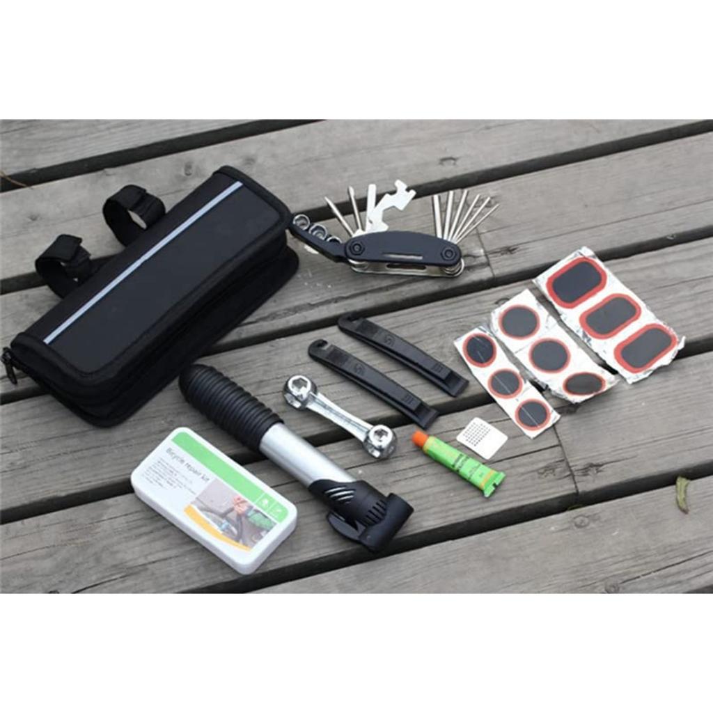 Комплект для ремонта велосипедных шин Водонепроницаемая велосипедная седельная сумка и мини-насос, а также многофункциональная тяга для велосипедных шин 7 в 1 и самоклеящийся лист