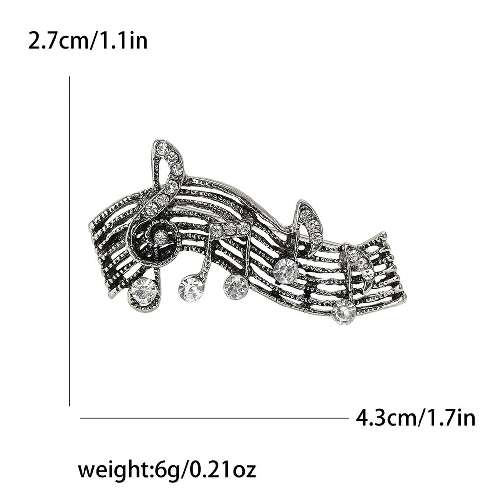 Fashion High-End Retro Alloy Rhinestone Music Note Brooch Personalized Men'S And Women'S Suit Coat Corsage Jewelry Pin