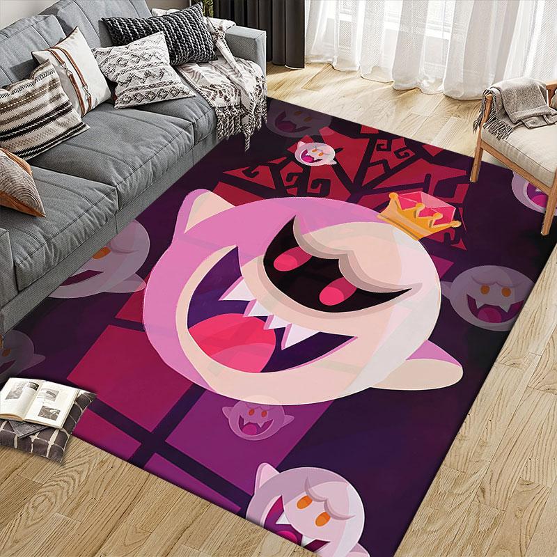 Boo mario Flannel Printed Carpet, Home Sofa Decoration for Living Room & Bedroom, Non‑Slip Play Flannel Floor Mat for Game Room