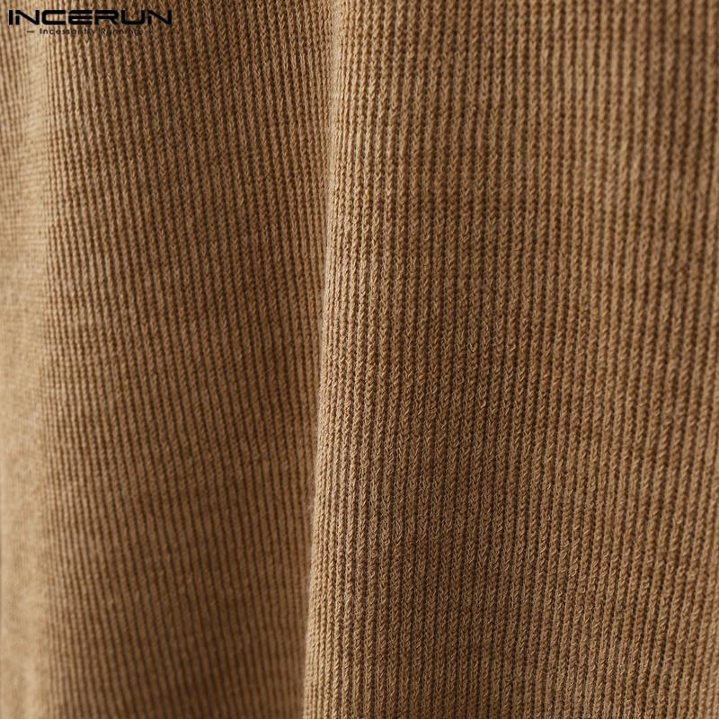 INCERUN Мужские трикотажные пуловеры с V-образным вырезом и длинным рукавом