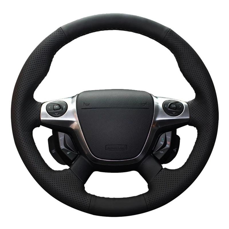 DIY Black Faux Leather Car Steering Wheel Cover For Ford Focus C-Max (Grand C-Max) Kuga 2010 2011 2012 2013 2014 2015 2016