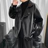Men Jacket Imitation Leather Motorcycle Style Solid Color Loose Fit Coat Lapel