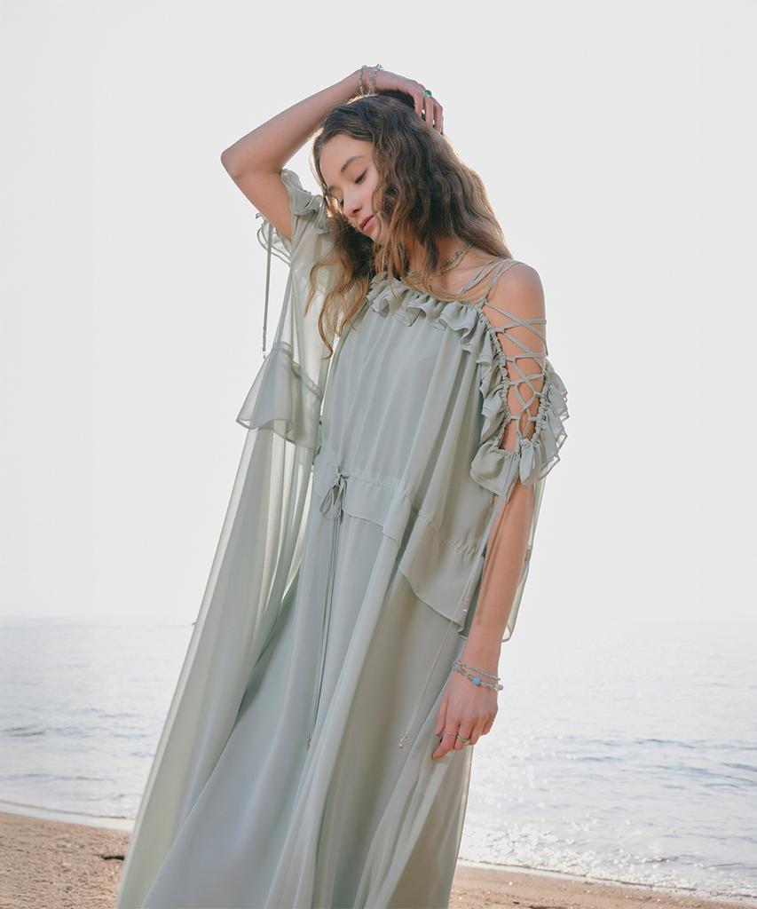 Aiseugadeuneiogongpal Off-Shoulder Chiffon Dress_Seafoam Green