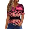 Women's T Shirt Hawaiian Print Button Short Sleeve Daily Weekend Fashion Basic V- Neck Regular Top