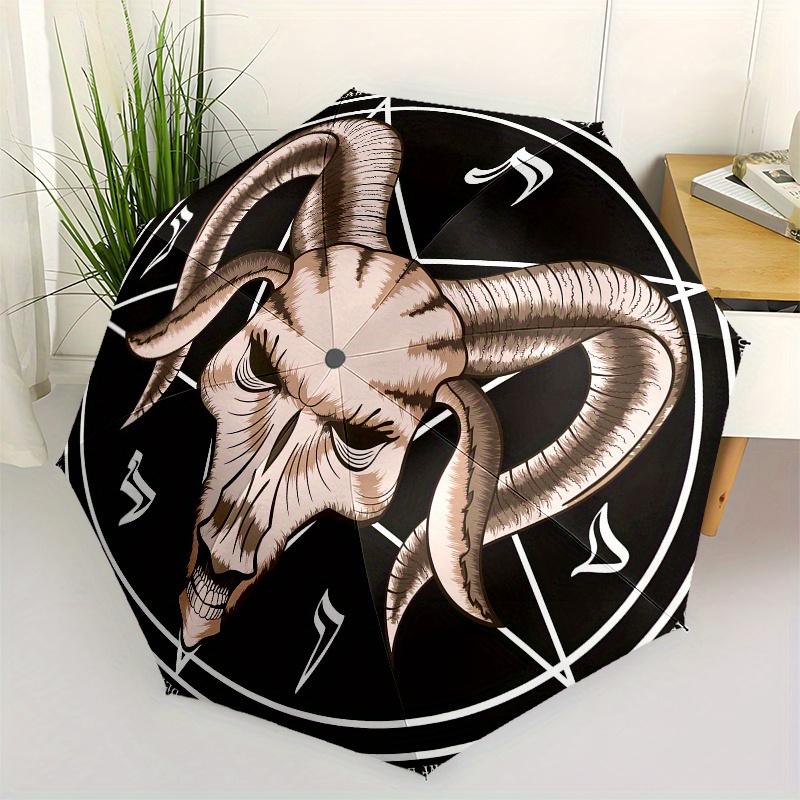 "Devilish Ram Skull Pentagram Tattoo Design Sticker" Umbrella, Cute Umbrella with Cute Design, Portable 3-Fold Compact Umbrella for Men & Women, Valen