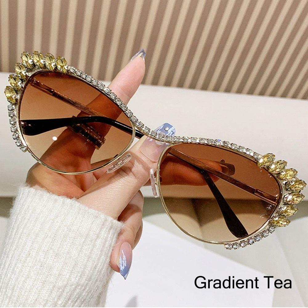 Солнцезащитные очки с крупными бриллиантами, модная оправа с драгоценными камнями, солнцезащитные очки «кошачий глаз» со стразами, очки для костюмированной вечеринки для женщин и мужчин