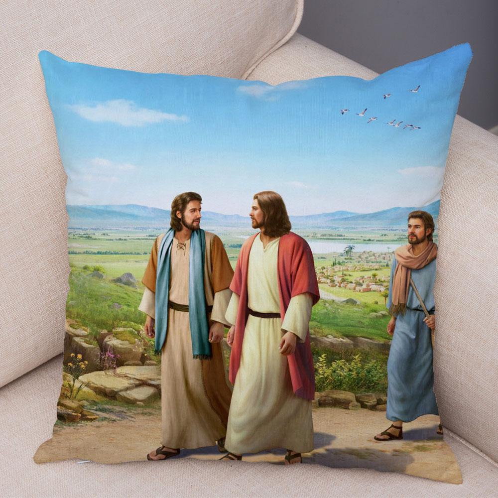 Vintage Jesus Christ Cushion Cover for Sofa Home Decor Colorful Cartoon Christ Savior Pillow Case Soft Plush Pillowcase xcm