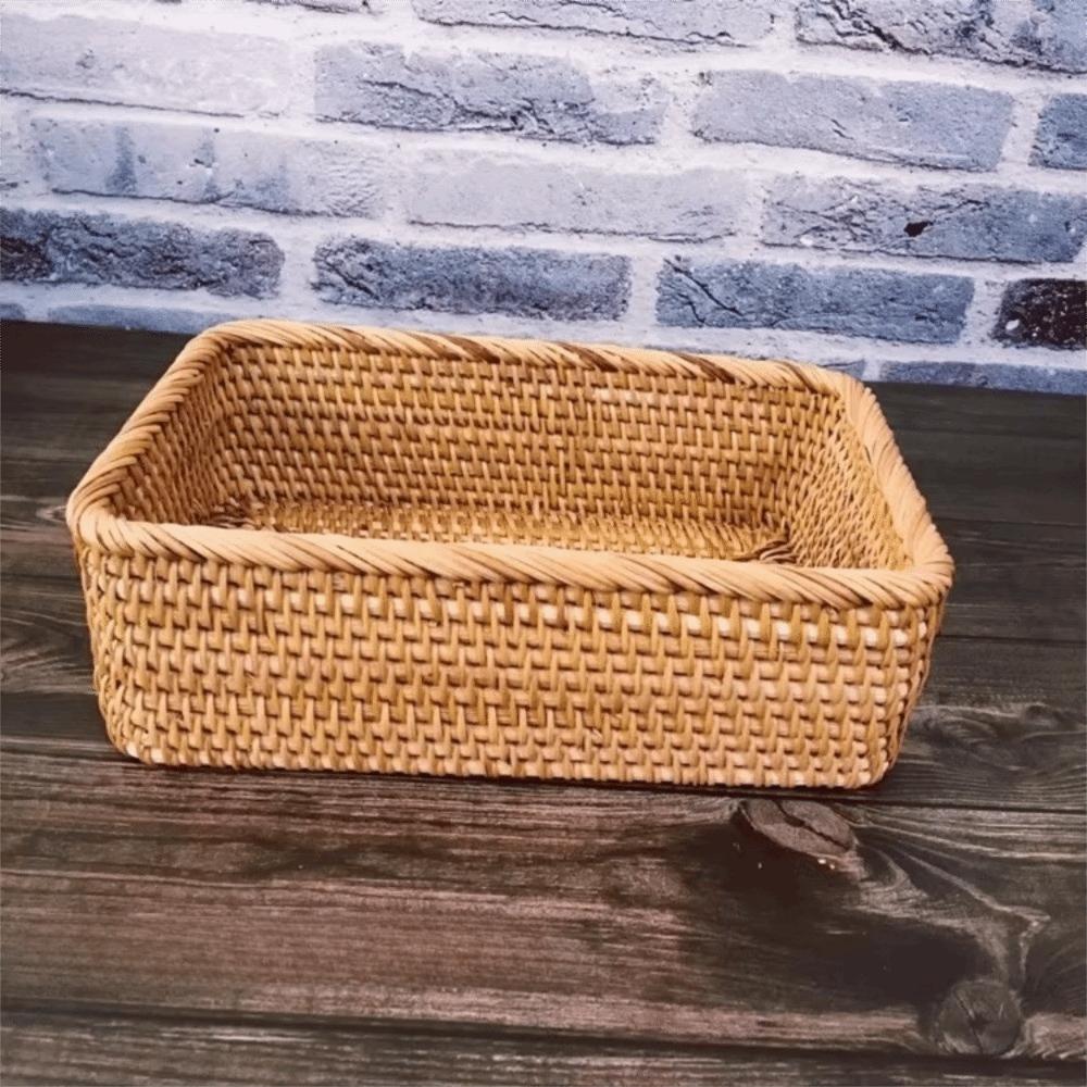 Kitchen Storage Rattan Desktop Organizer Rectangular Cosmetic Storage Basket Durable Storage Box
