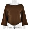 Womens Slim Fit T-Shirt Short Arc Hem Solid Color Crew Neck Casual Top