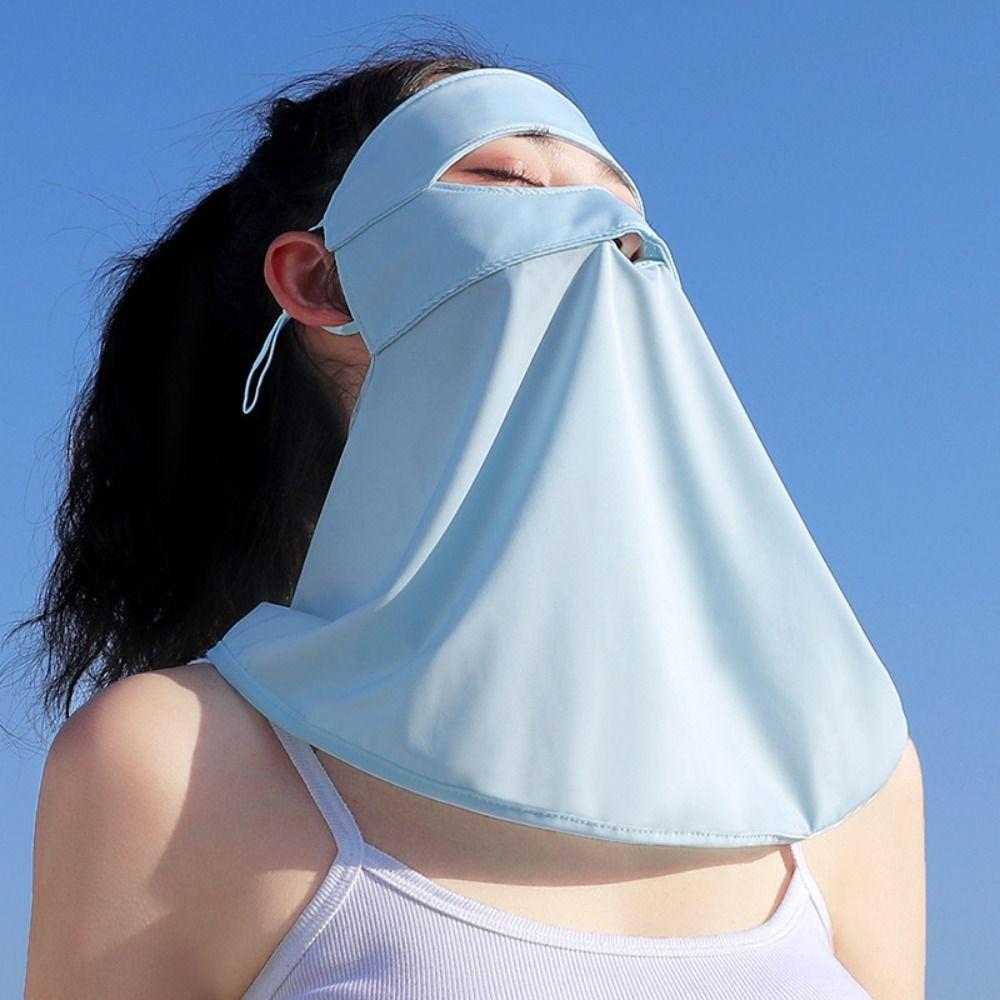 Summer Full-Face Sunscreen Veil UPF 50+ Neck Wrap Cover Ice Silk Face Cover for Male Female