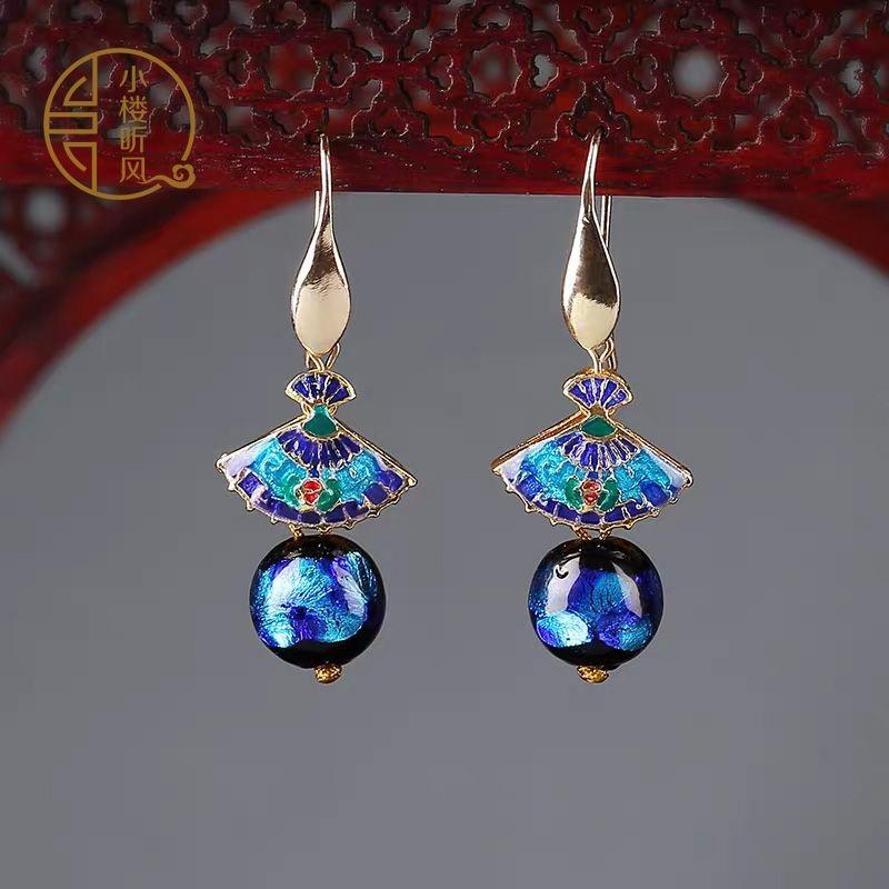 Retro Ethnic Earrings Cloisonne Earrings Chinese Ancient Style Earrings Temperament 2025 New Trendy Women's Accessories