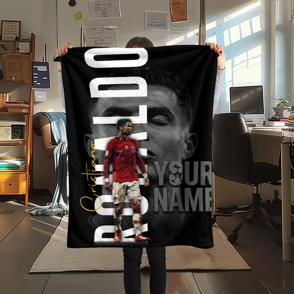 1PC Custom Name Cristiano Ronaldo Patterned Flannel Blanket Suitable For All Seasons for Home Decor Warmth and Comfort Gifts Holiday Present_xia