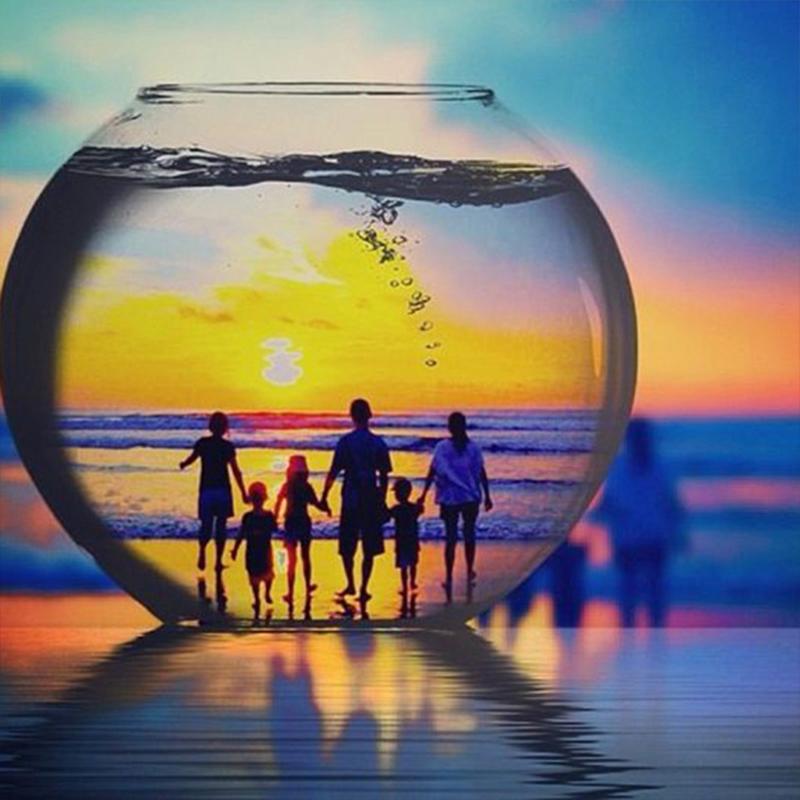 Алмазная вышивка, чашка, алмазная живопись, закат, полная дрель, квадратная мозаика, художественный пейзаж, картина со стразами, домашний декор