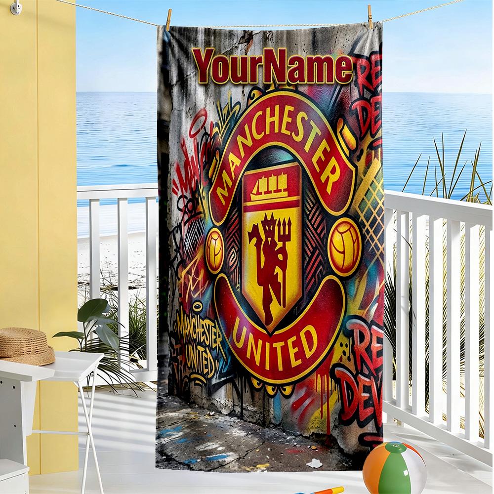 Manchester Personalized Text Beach Towel Super Soft & Absorbent Perfect for Traveling Yoga Camping and Swimming