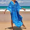 Women's Boho Cover Up, Plus Size Contrast Loose Fit Vacay Beach Kaftan Dress