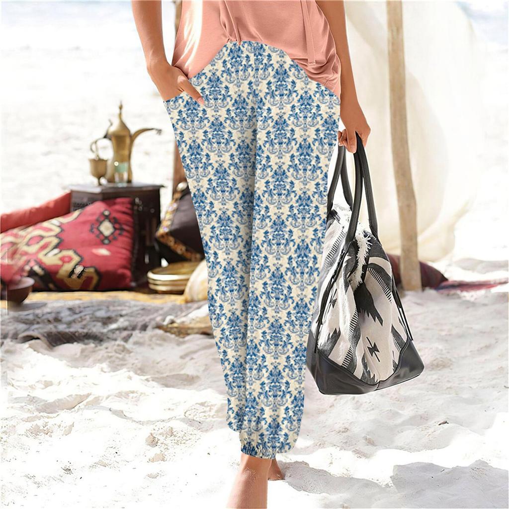 Женские летние свободные повседневные широкие брюки с эластичной резинкой на талии и брюками