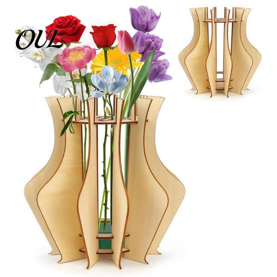Home Office Desk Decor Wooden Puzzle Flower Vase, Arrangement Display Stand for Placing Flowers & Natural Wood Craft Kit Artificial Flowers, Suitable