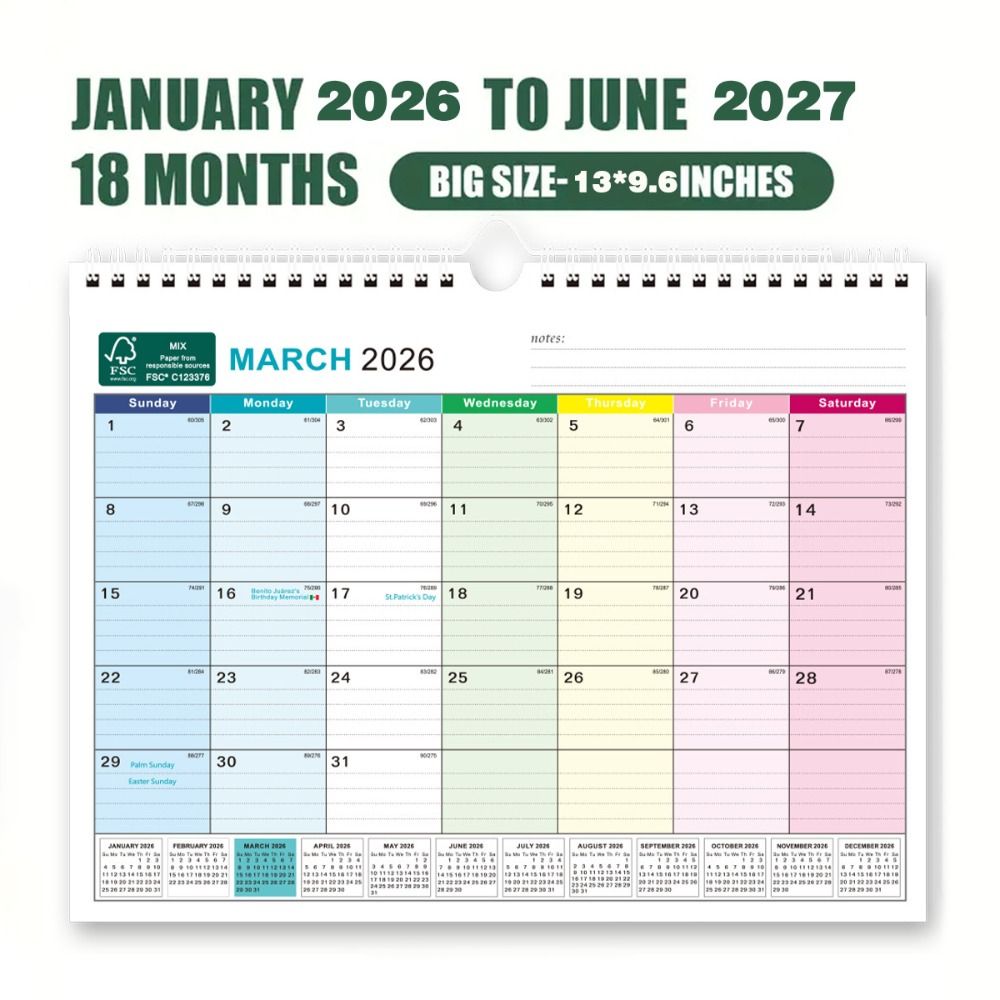 Ян. 2026 - Июнь. Настенный календарь на 2027 год, плотная бумага, подвесной календарь 2026, новый английский календарь, офис