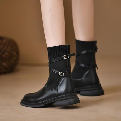 Tian Xin Ботинки Мартина Детские Осень и Зима 2025 Осень Популярные Короткие Ботинки Женские Ботинки-носки Толстый Каблук Узкие Ботинки Корейские Маленькие Ботильоны