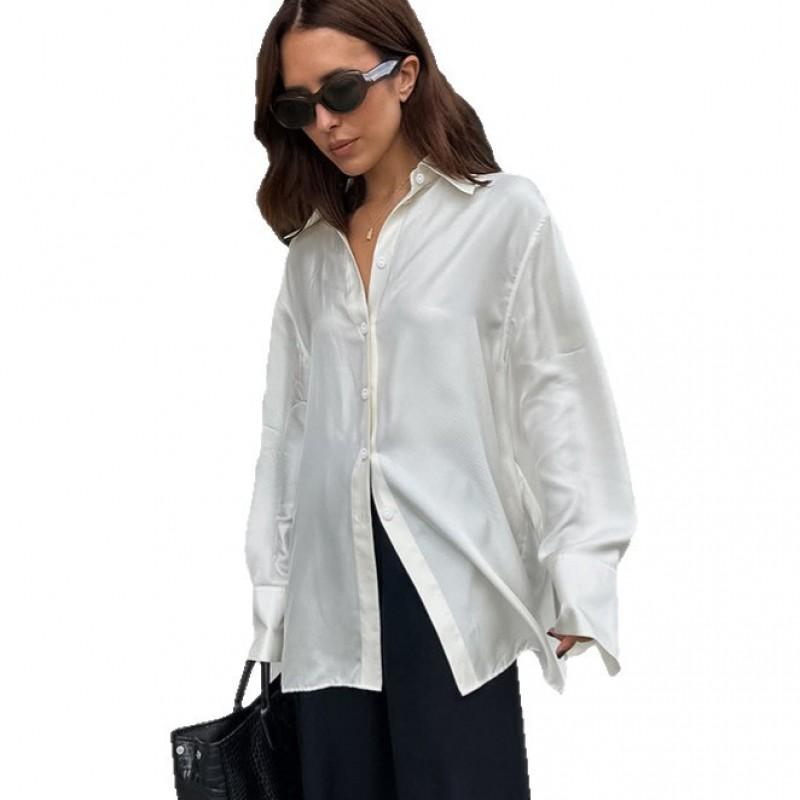 Womens Loose Fit Long Sleeve Open Front Shirt With Cutout Detail Tie Belt Elegant Casual Blouse Office Or Daily Wear