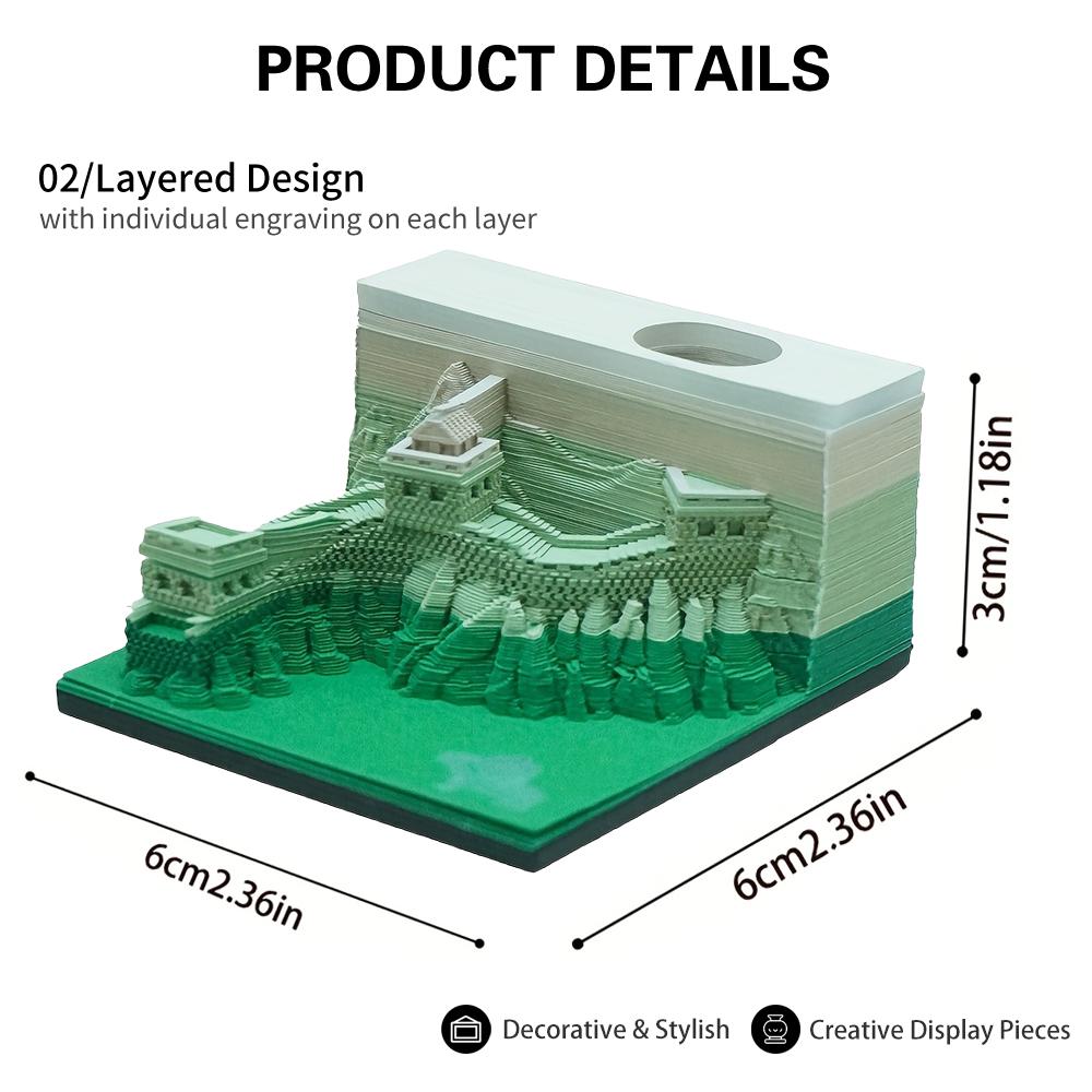 3D Memo Pad Art Sticky Notes Great Wall Notepad 3D Paper Card Craft Silhouette 3D Memo Pad