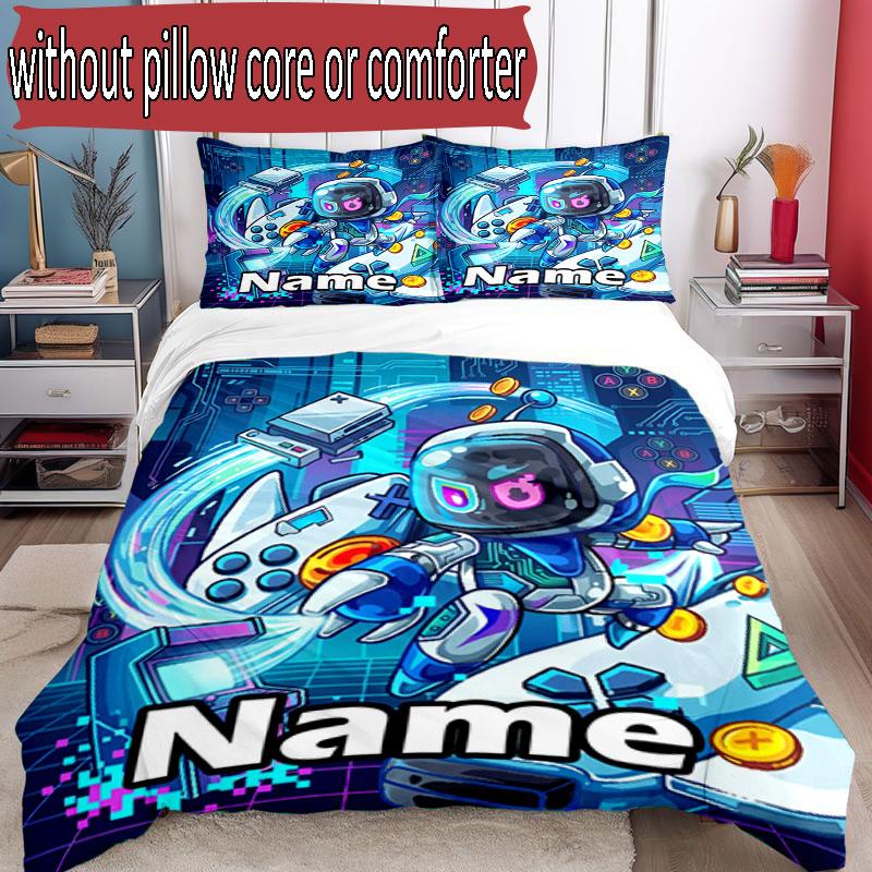 3pcs Duvet Cover Set (1*Duvet Cover + 2*Pillowcase, Without Core), Custom Name Cosmic Bot Crew Pattern Bedding Set, Home Bedroom Decor Gift