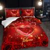 3 предмета Постельное белье размера Queen Романтичный красный Сердце и Роза Цветочный Бабочка Письмо Набор пододеяльника Дышащий полиэстер Для спальни