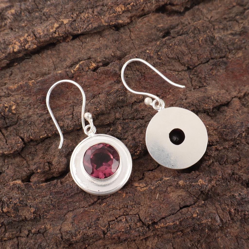 Natural Rhodolite Gemstone 925 Fine Silver Jewelry Handmade Girls Earrings 1.40" EE-4-41