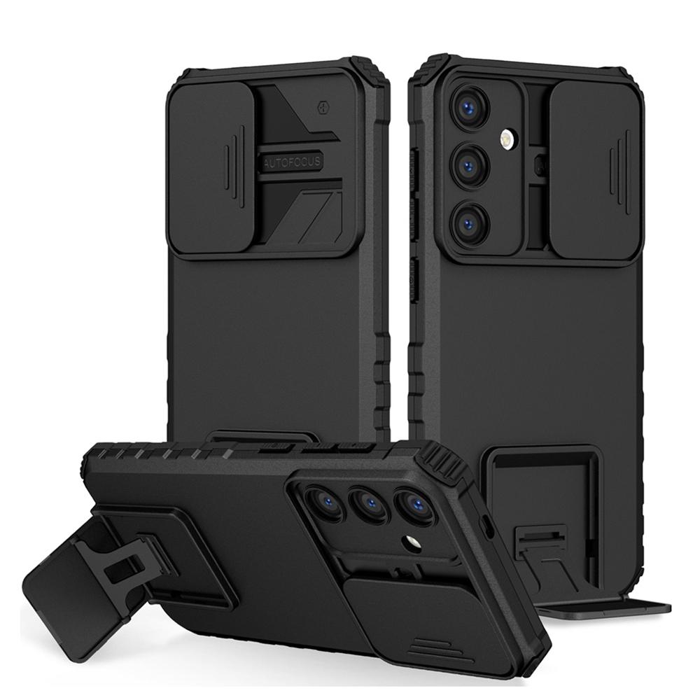 KEYSION Shockproof Case for Samsung S25 Ultra 5G S25+ Plus Slide Camera Lens Protection Live Stand Phone Cover for Galaxy S24 FE 5G