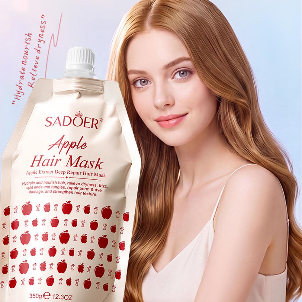 SADOER Apple Hair Mask, Deep Repair Hair Mask, Hydrating Nourishing Treatment for Dry Frizzy Hair, Make Hair Smooth & Strengthen Hair Texture, 350g