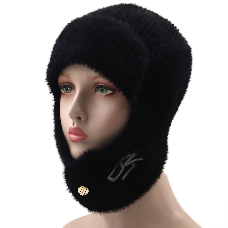 Hat Soft Women Wool Knitted Hat Ski Hat Sets For Female Windproof Winter Outdoor Knit Warm Thick Siamese Scarf Collar Warm Hat Girl Gift