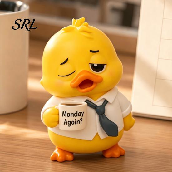 Fun Car Patrol Duck Ornament 3D Printed Sad Yellow Figurines, Cute Tired Worker Resin Small Desktop for Migrant Workers Desk Ornaments Home