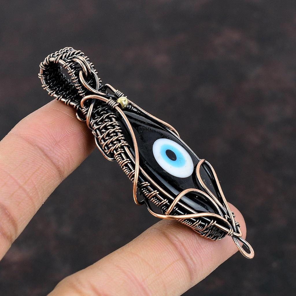Черный цвет кулон от сглаза, медная проволока, обернутая кулоном от сглаза, оригинальный кулон с драгоценными камнями, медные украшения для подарка, кулон ручной работы