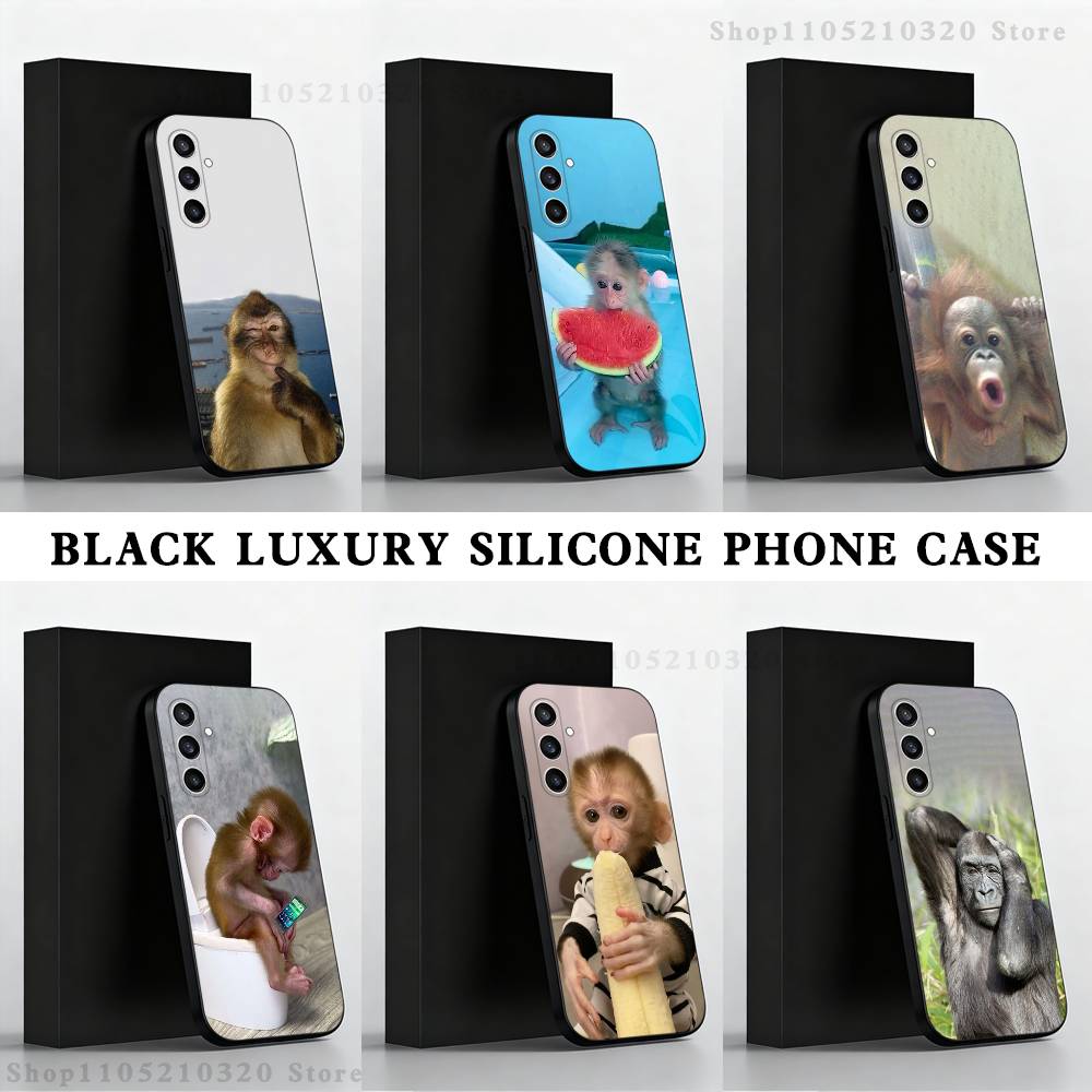 Cute Funny Monkeys Symbol Phone Case For Samsung S25,S24,S23,S22,S21,S20,S10,Ultra,Plus,Lite,FE,Soft Silicone Black Cover