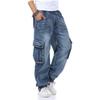 Jeans For Men Men's Straight Denim Cargo Pants Biker Jeans Men Baggy Loose Blue Jeans With Side Pocket
