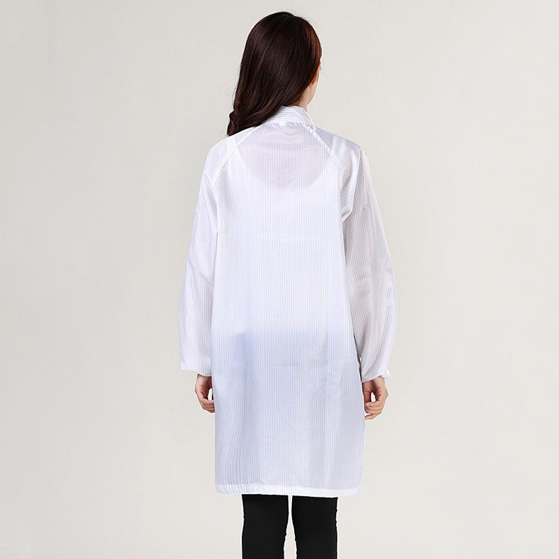 Anti-static Stand-up Collar Gown with Blue & White Stripes, Velcro & Zipper for Food/Pharmaceutical Cleanroom Use
