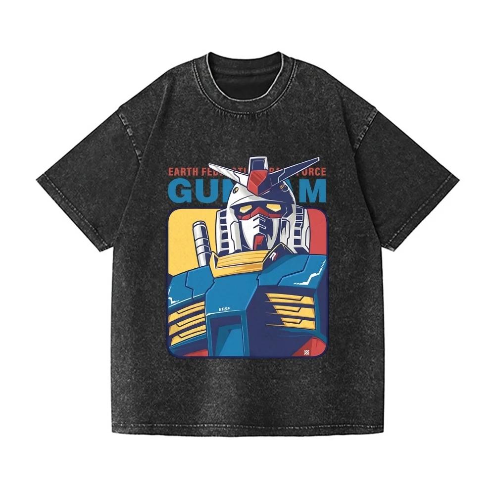 2026 New Gundam RX 78 Vintage Wash Japanese Design T-Shirt High-quality Streetwear Is Suitable for Both Summer Men and Women