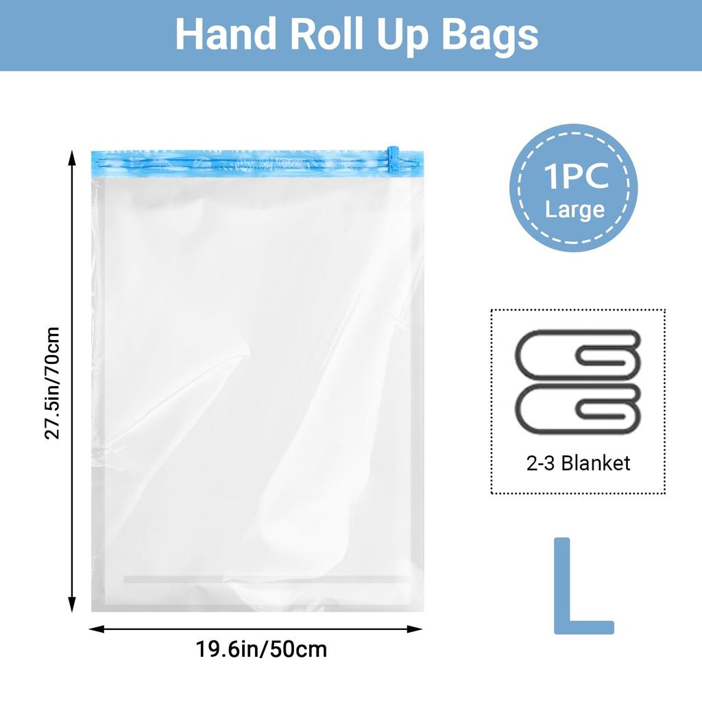 8 Pack Roll Up Compression Bags Vacuum Storage Bags Hand Roll Durable Space Saver Bags For Clothes Clothing Travel Accessories