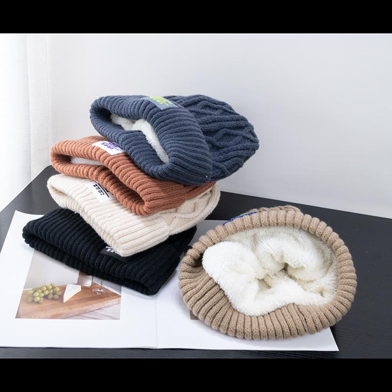 Velvet Knitted Hat for Children Thickened for Warmth In Winter Riding Cold Ear Protection Hat Versatile Knitted Hat for Men Hats & Caps (unisex)