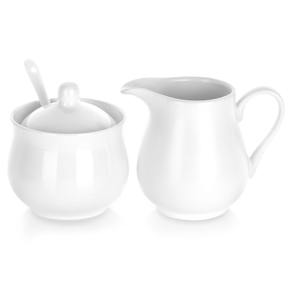 Sugar bowl and creamer, white porcelain, 3 pieces.