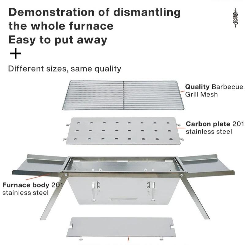 Складной мангал из нержавеющей стали для дома и улицы, угольный, для шашлыков, бездымный, портативный, складной