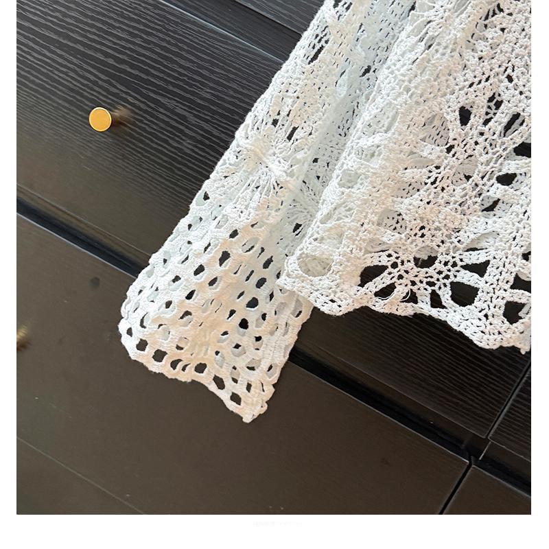 Богемный вязаный кардиган на завязках крючком - Женский топ с длинным рукавом для защиты от солнца