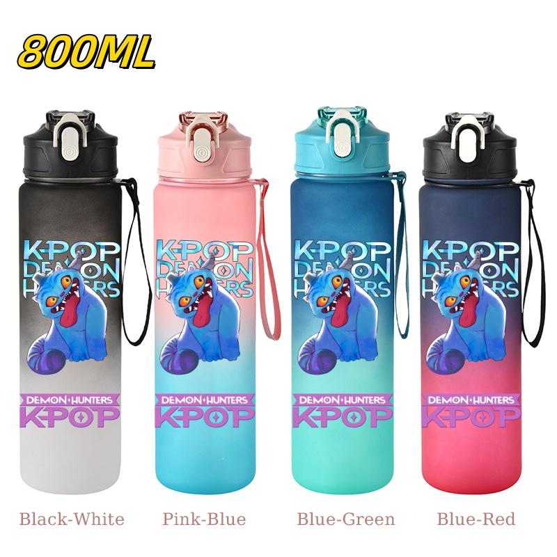 800ML KPop Demon Hunters Gradient Cartoon Pattern Big Capacity Straw Water Cup Outdoor Portable Sports Drink Bottles Travel Mug