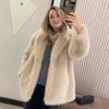Женское пальто из искусственного меха Зимнее Толстое Теплое С отделкой из лисы С поясом Уличное Средней длины Куртка Кофейный Бежевый