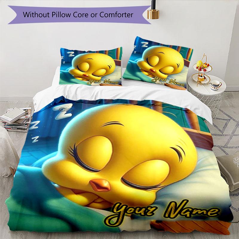 3PC Custom Name Dreamy Yellow Chick Bedding Set Printed Bedding Set Duvet Cover Closure Includes 1 Duvet Cover & 125 Pillowcases for Bedroom