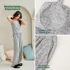 Anzhiban Women's Spring Autumn Pajamas with Chest Pad Camisole Cardigan Early Autumn Three-Piece Homewear Light Floral Gray M