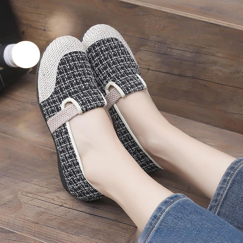 Женские парусиновые туфли-лодочки на плоской подошве с цветным полосатым узором, удобные повседневные мокасины Uppe для ношения в течение всего дня