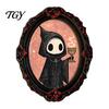 Artistic Wooden Magnets Halloween Retro Frame Refrigerator Magnet, Wood Oval Picture Fridge Party Supplies Cabinet Whiteboard Magnet for Home